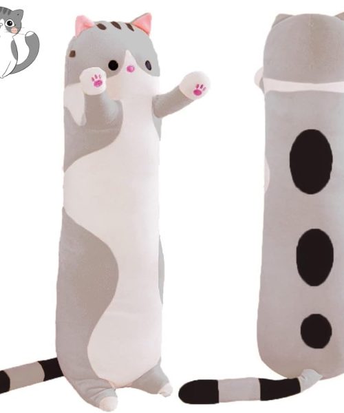 Long Cat Plush Pillow Soft Cat Body Pillow, Long Cat Stuffed Animal Cotton Kitten Sleeping Throw Pillow Gift for Kids Girlfriend(50CM,Grey)