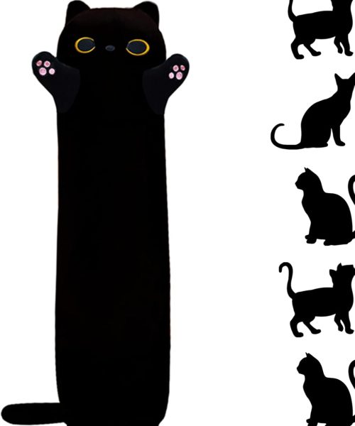 Long Black Cat Plush Body Pillow,35.43'' Kawaii Black Cat Plush Kitten Plush Sleeping Pillow Soft Cat Stuffed Animal Sofa Pillow Toys Gift for Kids Girlfriend