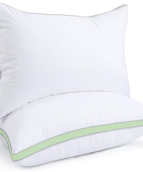 Pillows  Size Set of 2, Hotel Quality Cooling Down Alternative Gusseted Bed Pillows for Side, Back, or Stomach Sleepers, Green