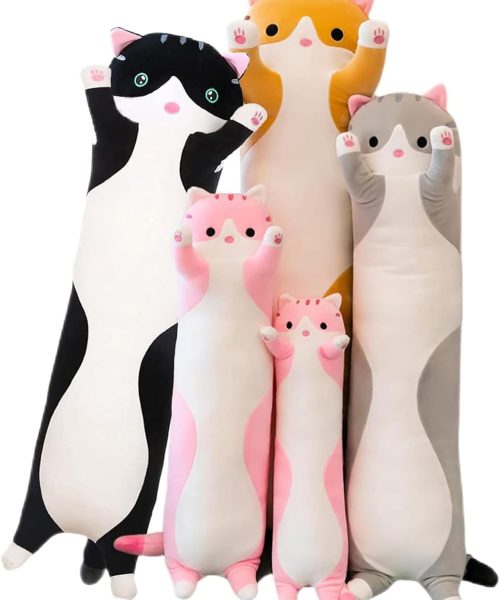 Long Cat Plush Pillow Soft Cat Hugging Pillow Stuffed Animal Pillow Cute Kitty Sleeping Throw Pillow Gift for Kids (70cm/27.55inch,Gray