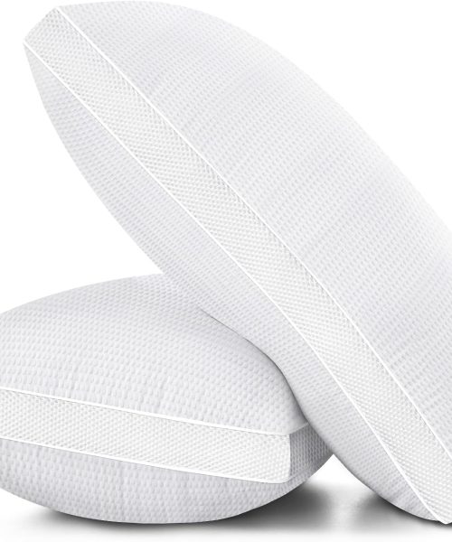 Hotel Bed Pillows Queen Size Set of 2- Medium Soft Down Alternative Pillow with Cooling Side Mesh for Side, Back or Stomach Sleepers