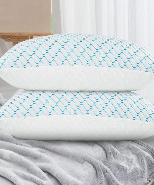 Memory Foam Pillows  Size Set of 2, Adjustable Cooling Pillow for Side Back Stomach Sleepers with Washable Removable Cover