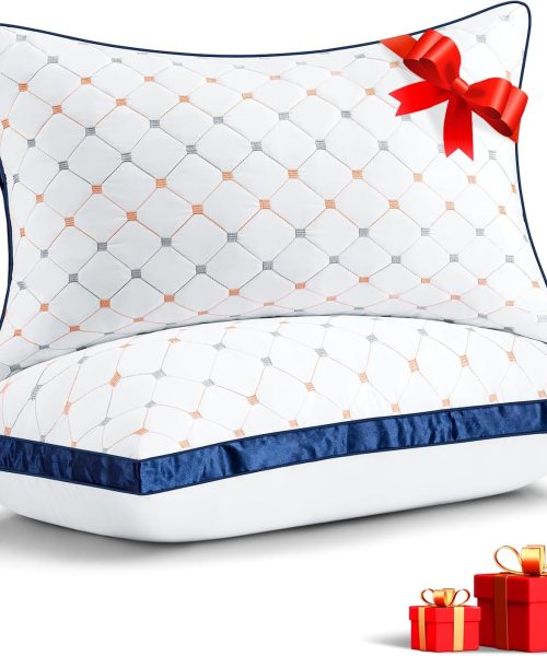 Bed Pillows  Size Set of 2, Luxury Hotel Quality  Bed Pillows, Fluffy Down Alternative Pillows 2 Pack for Sleeping, Soft Gusseted Pillows for Side, Back or Stomach Sleepers