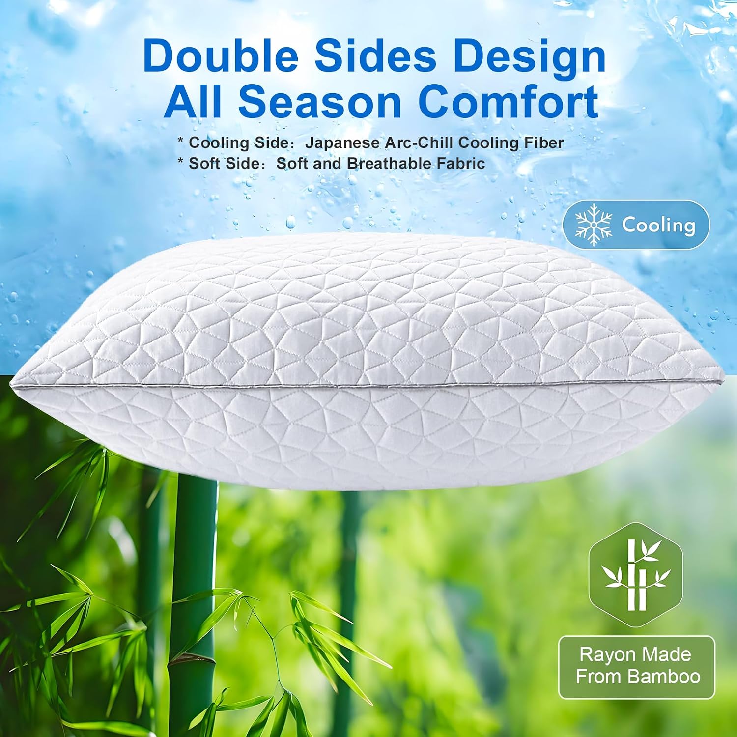 Cooling Pillows Size Set of 2, Shredded Memory Foam Pillows, Adjustable Firm Bed Pillows Cool Cold Pillow for Hot Side Back Stomach Sleepers with Removable Washable Cover, 20" x 30", White - Image 2