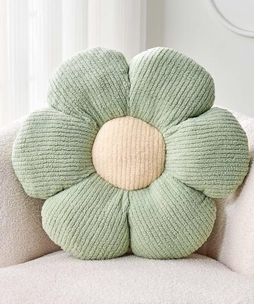 Flower Throw Pillow, Soft Sage Green 14.9" Shaped Floor Pillow for Home Decor, Cute Aesthetic Plush Decorative Pillows for Bed, Sofa, Couch